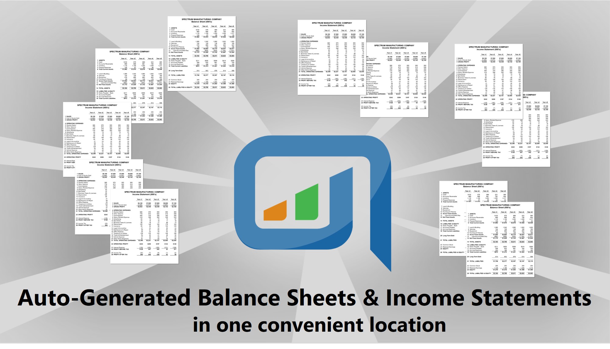 Auto-generated balance sheets and income statement